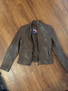 Women's Brown Zip-Front Jacket leather